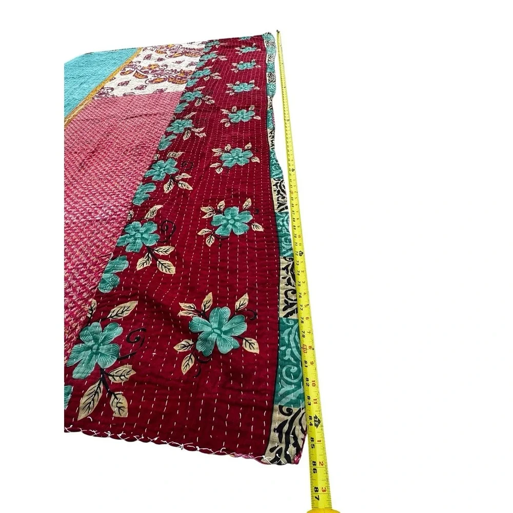 Handmade Kantha Quilt Throw Blanket Reversible Parchwork Boho Cottagecore 48x86